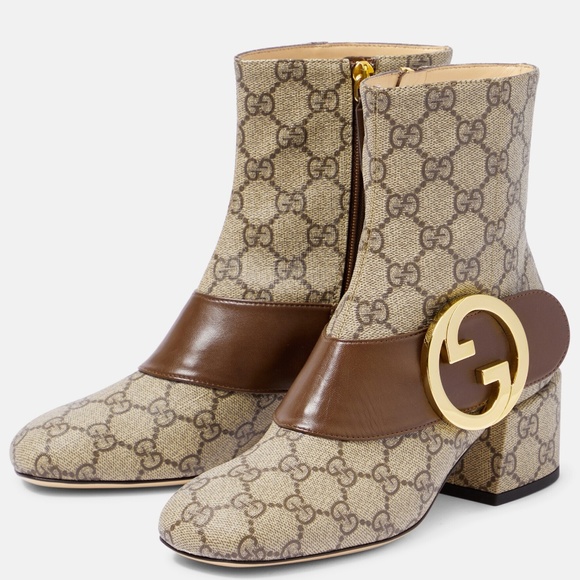 Gucci Blondie Interlocking GG Medallion Logo Ankle Booties Boots Heels - Picture 1 of 16
